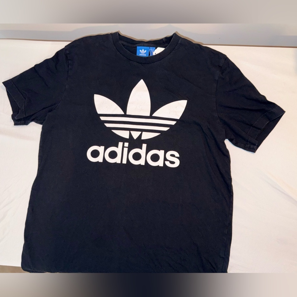 Adidas Classic Cotton Black and White Tee with White Logo Size Medium - Picture 10 of 14